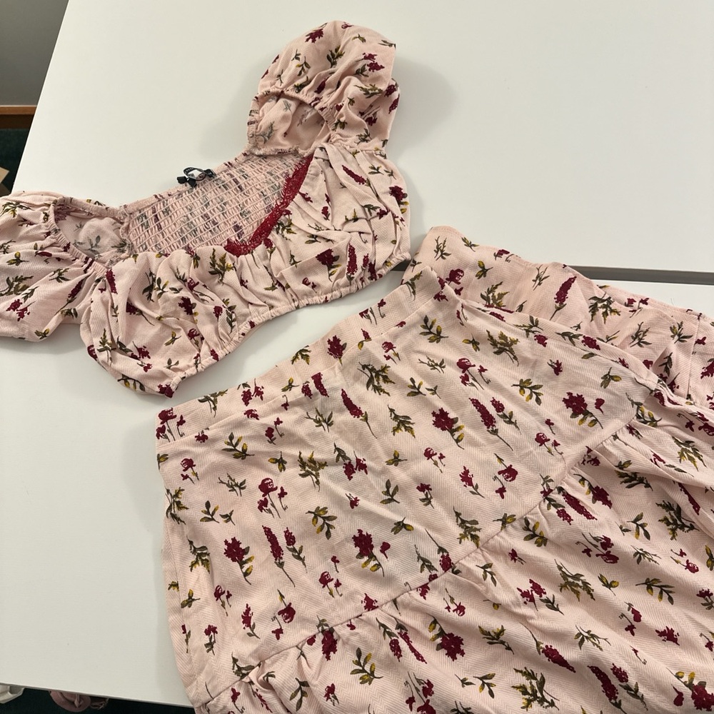 Trendyol Pink Floral Top and Skirt set
